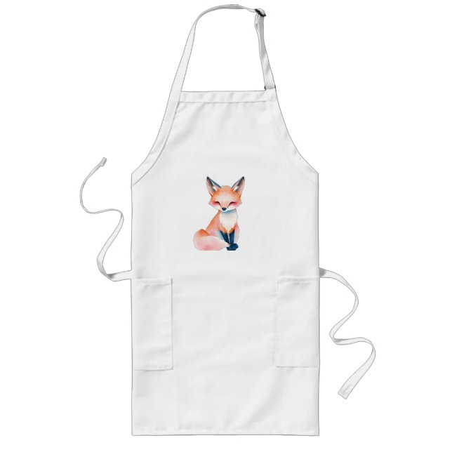 Tablier Long Renard d'aquarelle impressionniste avec champignon (Devant)