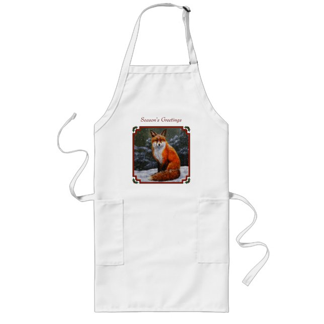 Tablier Long Renard rouge mignon en neige hivernale (Devant)