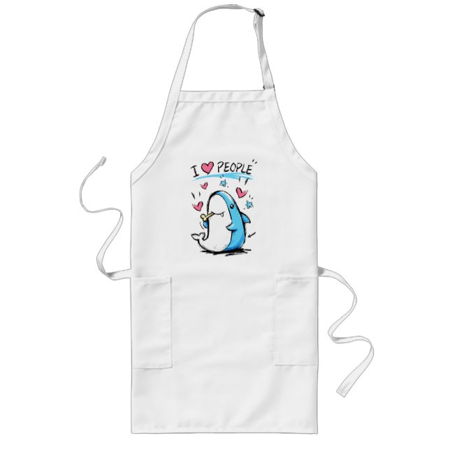 Tablier Long Requin aime les gens Funny Doodle Cartoon (Devant)