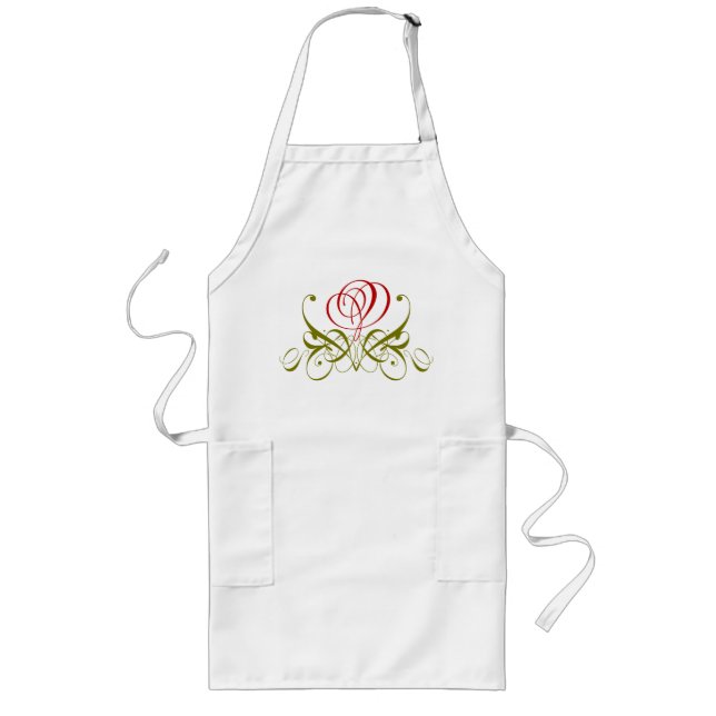 Tablier Long Rose de calligraphie rouge (Devant)