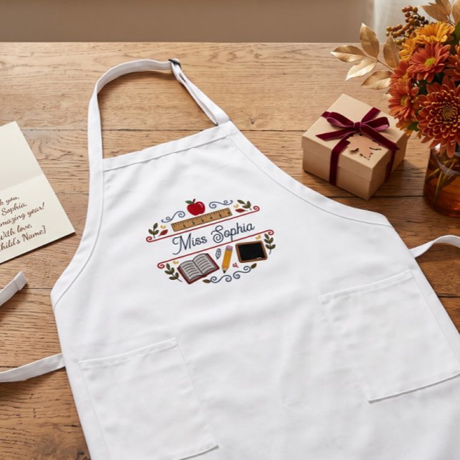 Tablier Long Rustic Teacher Appreciation Custom Name Apron with (Créateur téléchargé)