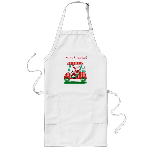 Tablier Long Santa en voiturette de golf Joyeux Noël  (Devant)
