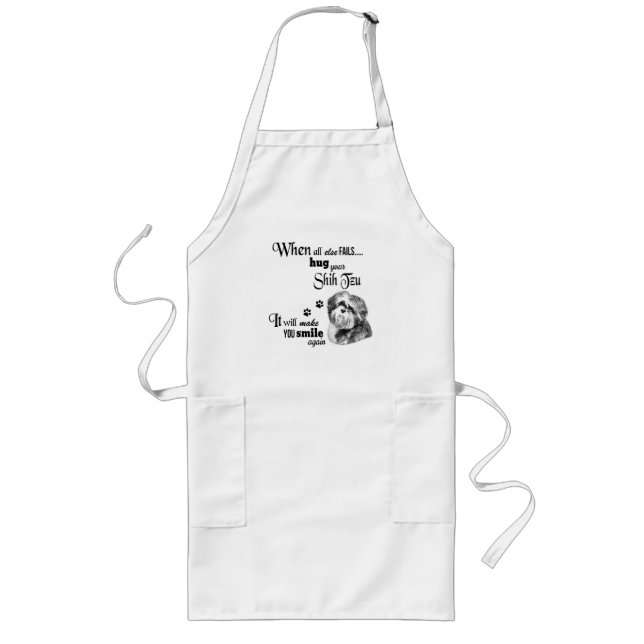 Tablier Long Shih Tzu art moderne mignon chien race slogan (Devant)