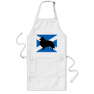 Tablier Long silhouette de chien de berge shetland Drapeau écos