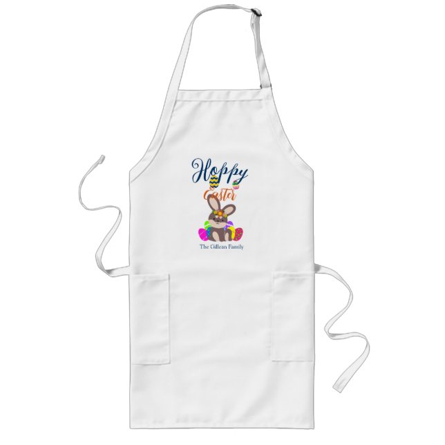Tablier Long simple mignon lapin de Pâques Joyeux famille de Pâ (Devant)
