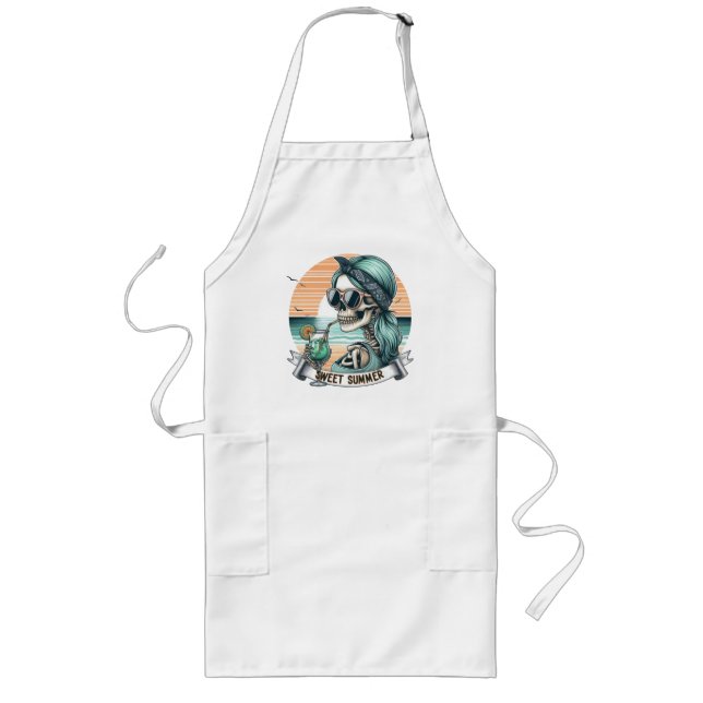 Tablier Long Sweet Summer Skeleton Retro Sunset Design (Devant)