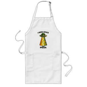 Tablier Long Tête d'alien drôle mangeant une pizza UFO Extrater