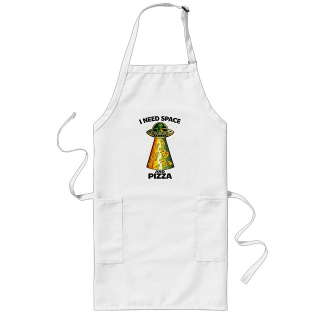 Tablier Long Tête d'alien drôle mangeant une pizza UFO Extrater (Devant)