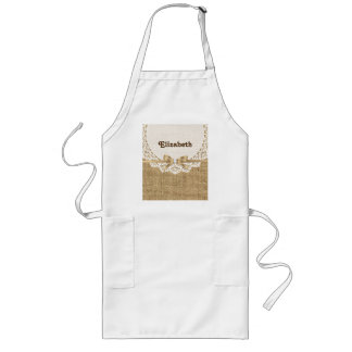 Tablier Long Toile blanche avec dentelle et lin naturel burlap