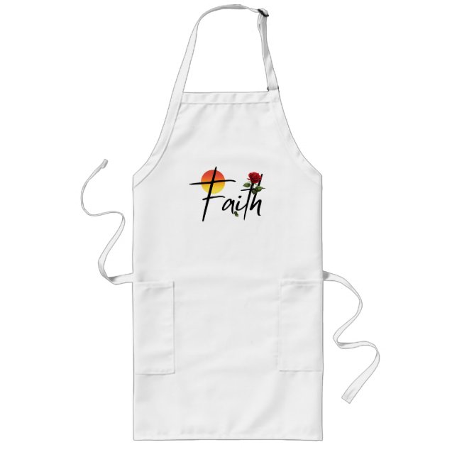 Tablier Long Typographie Faith Black avec rose (Devant)