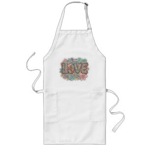 Tablier Long Typographie Rétro Fleurie Pastel Amour