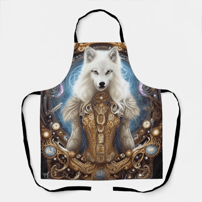 Tablier Loup blanc fantaisiste charmant steampunk (Recto)