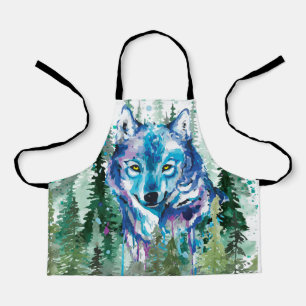 Tablier Loup   Dessin de loup coloré   Aquarelle