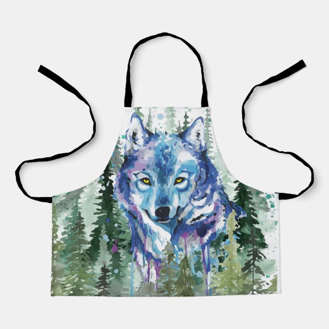 Tablier Loup | Dessin de loup coloré | Aquarelle (Recto)