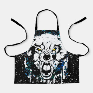 Tablier Loup Dessin de loup coloré bleu foncé