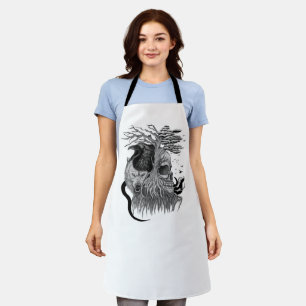 Tablier Loup et corbeau avec crâne