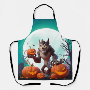 Tablier Loup-garou d'Halloween et citrouilles