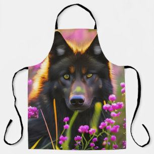 Tablier loup noir en fleurs roses