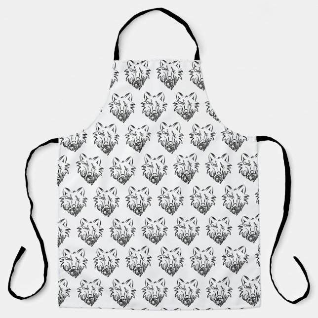 Tablier Loup tribal noir et blanc (Recto)