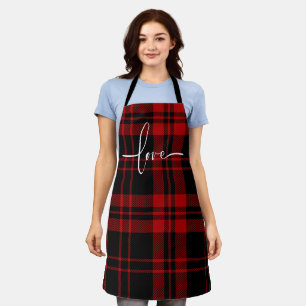 Tablier Love Buffalo Check Tartan Motif rouge et noir