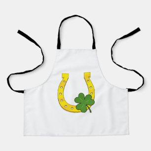 Tablier Lucky Golden Horseshoe avec Shamrock en blanc