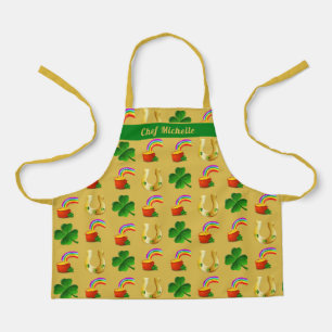 Tablier Lucky Irish Chef personnalisé Gold Green Apron