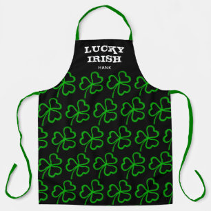 Tablier Lucky Irish Green Shamrock Motif Black Monogramme