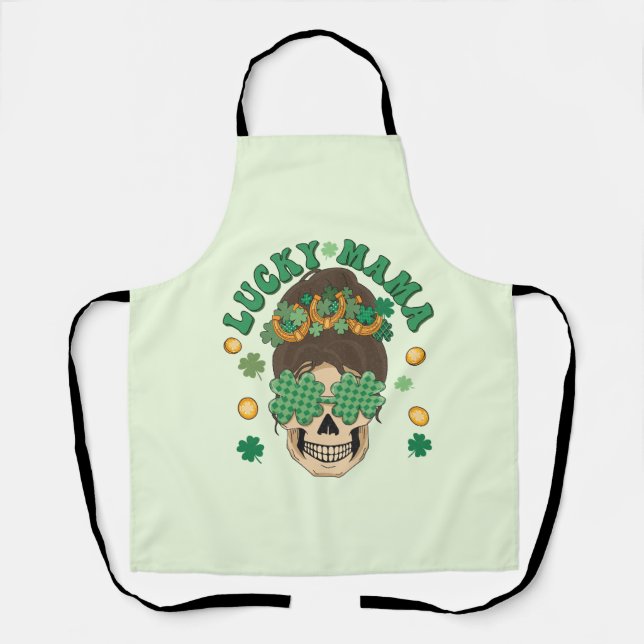 Tablier Lucky Mama Skeleton avec Clovers et Horseshoes (Recto)