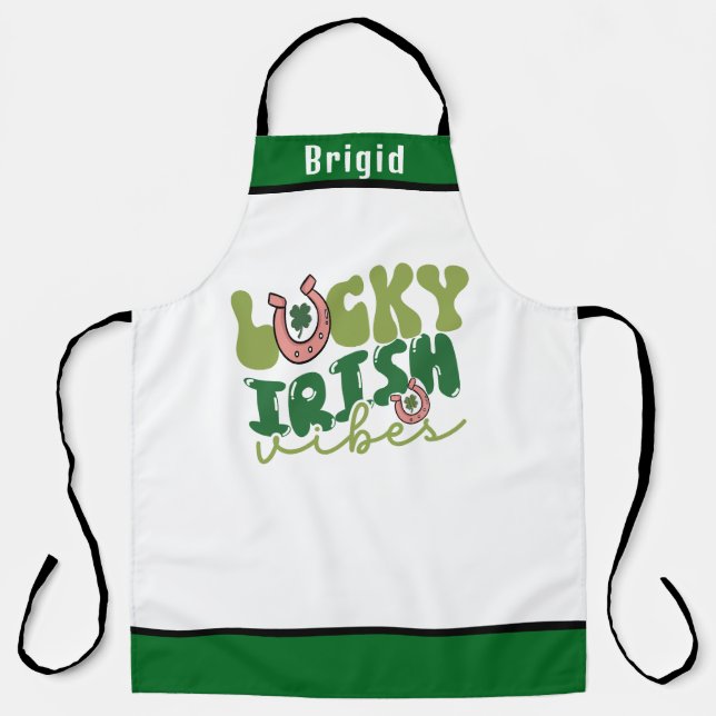 Tablier Lucky Vibes Irish Apron - Personnalisé St. Paddy G (Recto)