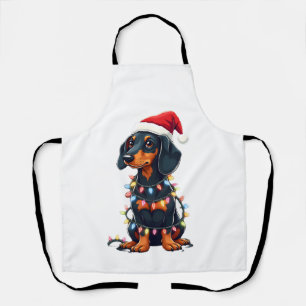 Tablier Lumières de Noël Teckel Chapeau de Père Noël Noël