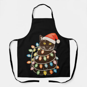Tablier Lumières de sapin de Noël chat noir chapeau de Pèr