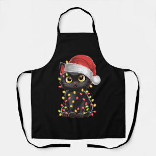Tablier Lumières de sapin de Noël chat noir drôle de chato