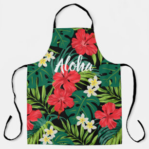 Tablier Luna Hibiscus Garden Hawaiian - Rouge et Noir