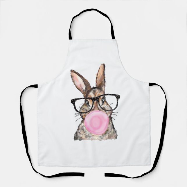 Tablier Lunettes de lapin mignon Bubble Gum Fête de Pâques (Recto)