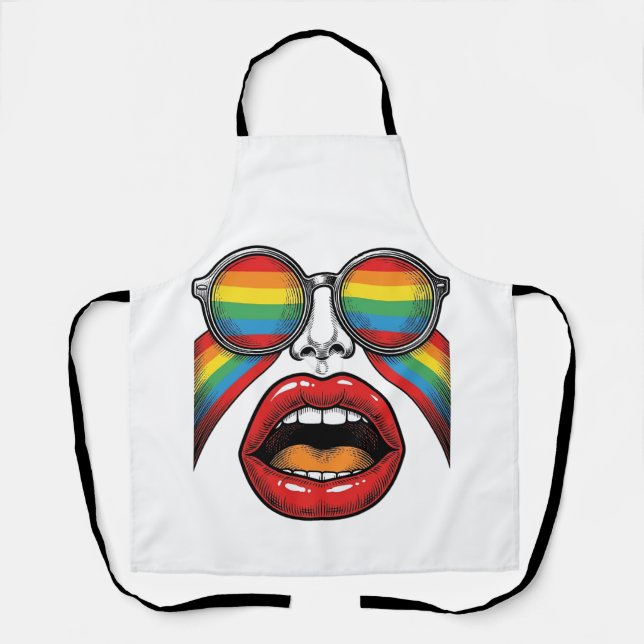 Tablier Lunettes de soleil arc-en-ciel rétro lèvres visage (Recto)