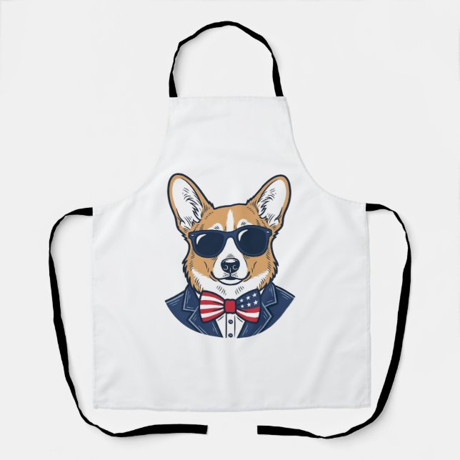 Tablier Lunettes de soleil Corgi patriotiques Art vectorie (Recto)