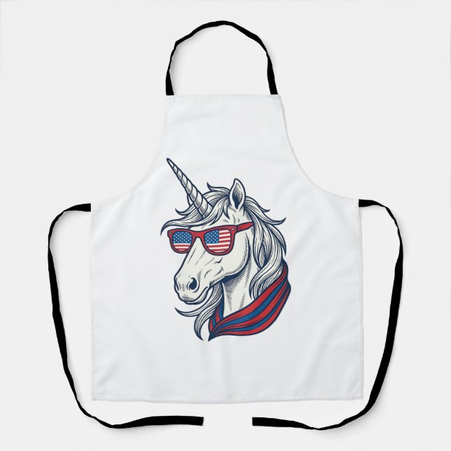 Tablier Lunettes de soleil drapeau licorne patriotique vec (Recto)
