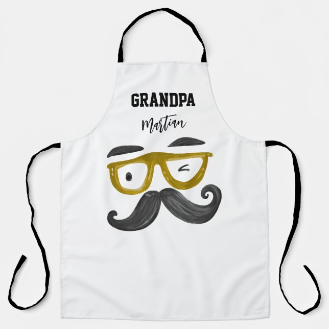 Tablier Lunettes jaunes Cool amusantes Mustache Grand-père (Recto)