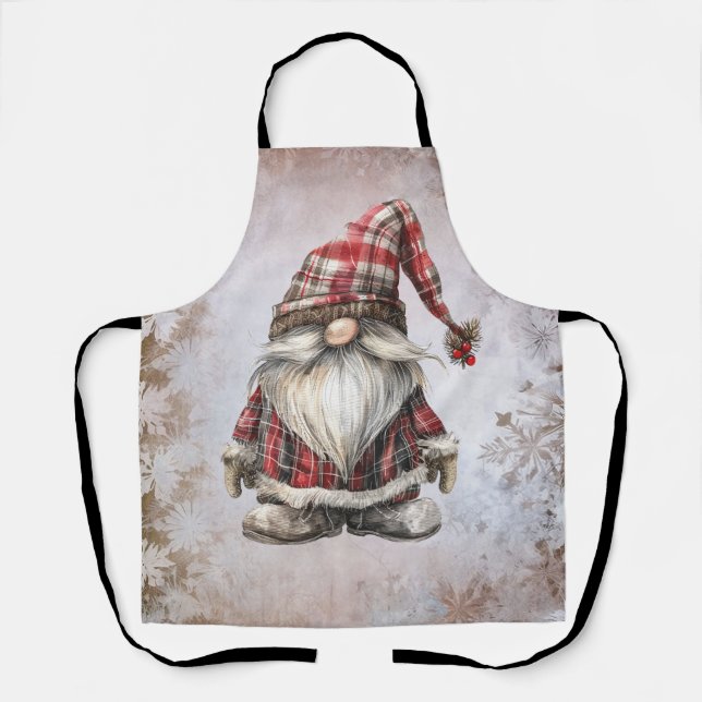 Tablier Lutin de Noël chapeau carreau rouge (Recto)
