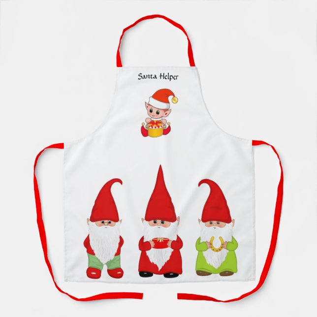 Tablier Lutins de Noël et Elfe mignon sur fond blanc (Recto)