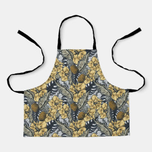 Tablier Luxe Elegant Or N' Black Tropical Flowers