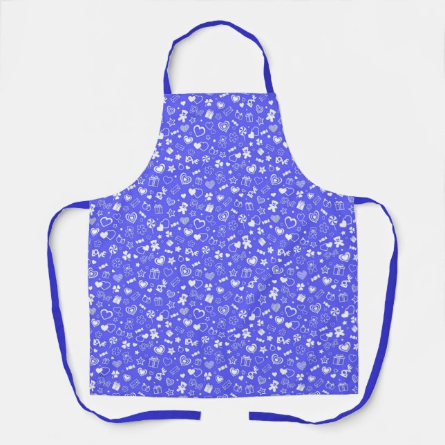 Tablier Luxe Moderne Élégant Amour Bleu Coeur (Recto)