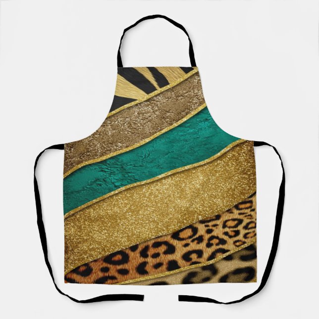 Tablier Luxury Emerald & Gold Safari Leopard Zebra Glitter (Recto)