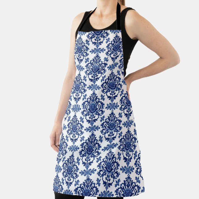 Tablier Luxury Royal Blue and White Baroque Floral Pattern (Insitu)