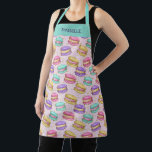 Tablier Macaron français coloré Cookies Faux Nom de la Par<br><div class="desc">Parties scintillant faux or blanc et coloré macarons français motif en rose,  violet,  jaune et turquoise. Nom personnalisable pour un cadeau personnalisé.</div>