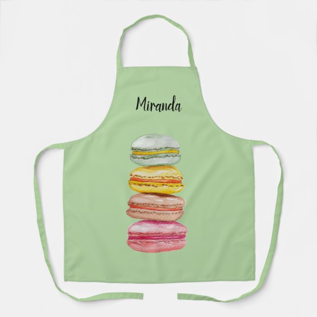 Tablier Macarons français aquarelle peints à la main (Recto)
