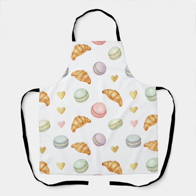 Tablier Macarons pastel et croissants motif sans couture (Recto)