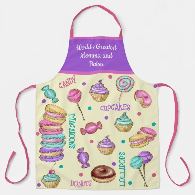 Tablier Macarons pour enfants Cupcakes, Lollipops et beign (Recto)