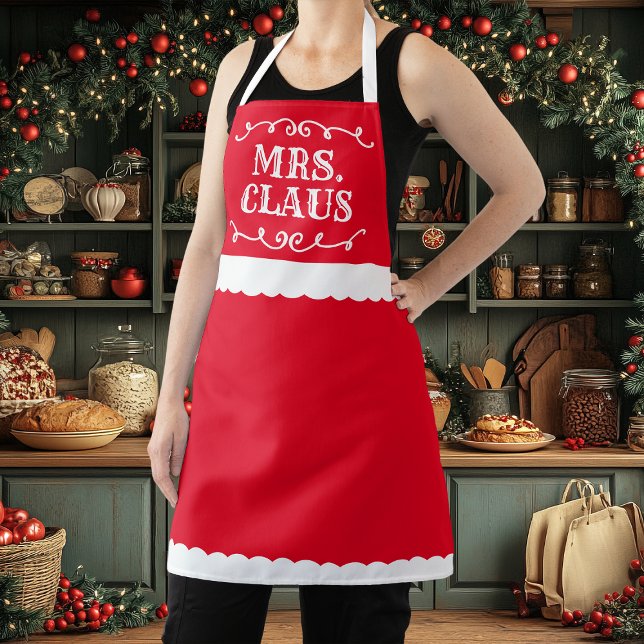 Tablier Madame Claus Joliment Rouge Fête de Noël (Créateur téléchargé)