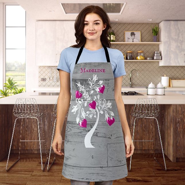 Tablier Magenta Arbre des Coeurs Espace personnalisé (Magenta Tree of Hearts Personalized Apron)